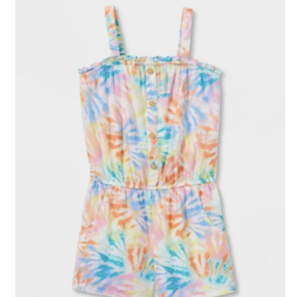 Girls Tie Dyed Rainbow Coloref Romper/Shorts Set Size 14-16 - Picture 1 of 6
